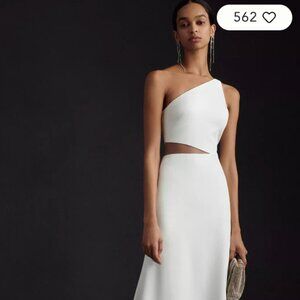 Jenny Yoo Blanca Fit & Flare One-Shoulder Illusion Crepe Wedding Gown Sz 0 NWT
